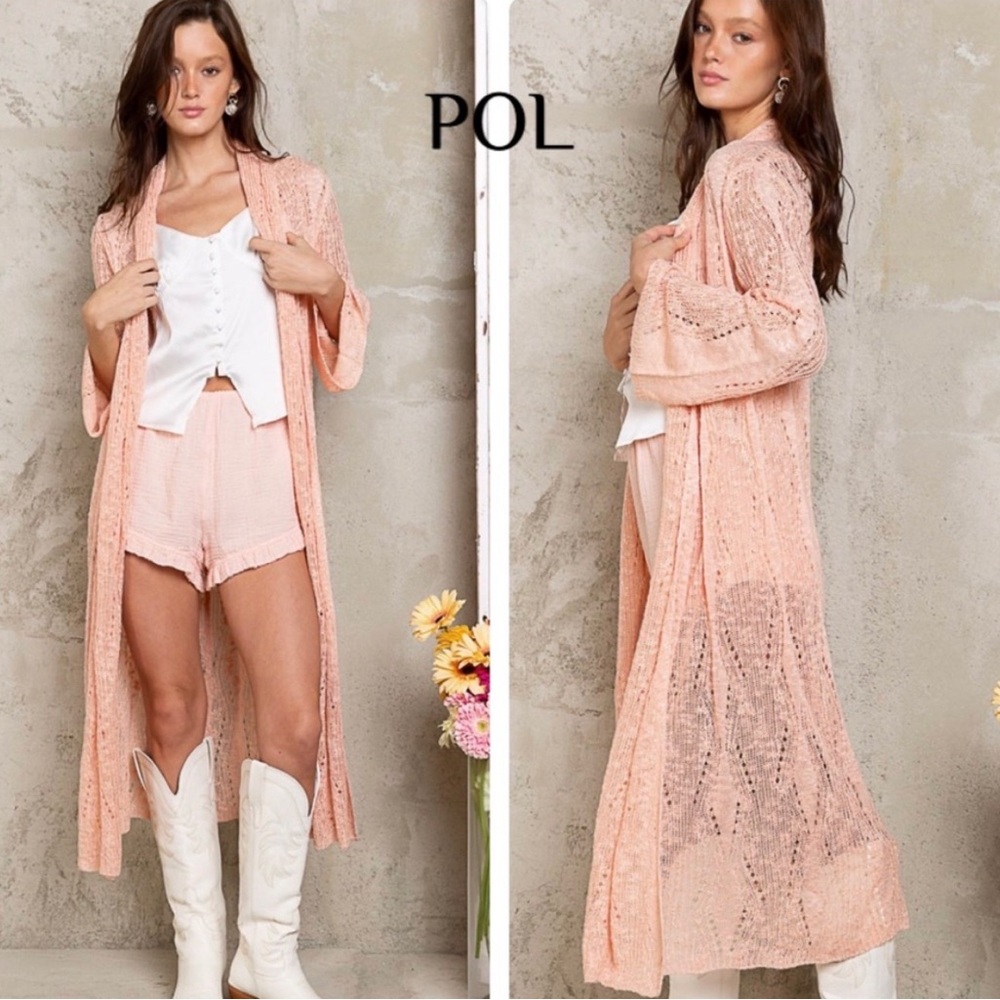 Peachy Knit Cowl Neck Open Front Long Duster Cardigan